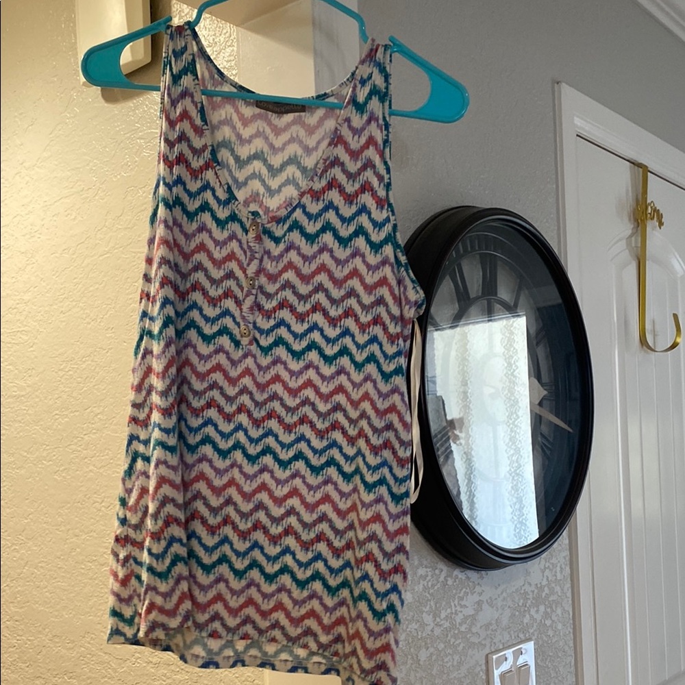 Pink and Gray Sleeveless Chevron Tank Top